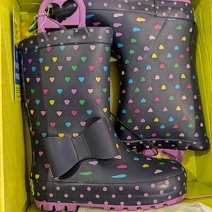 Western Chief Black Kids Rain Boots with Colorful Hearts